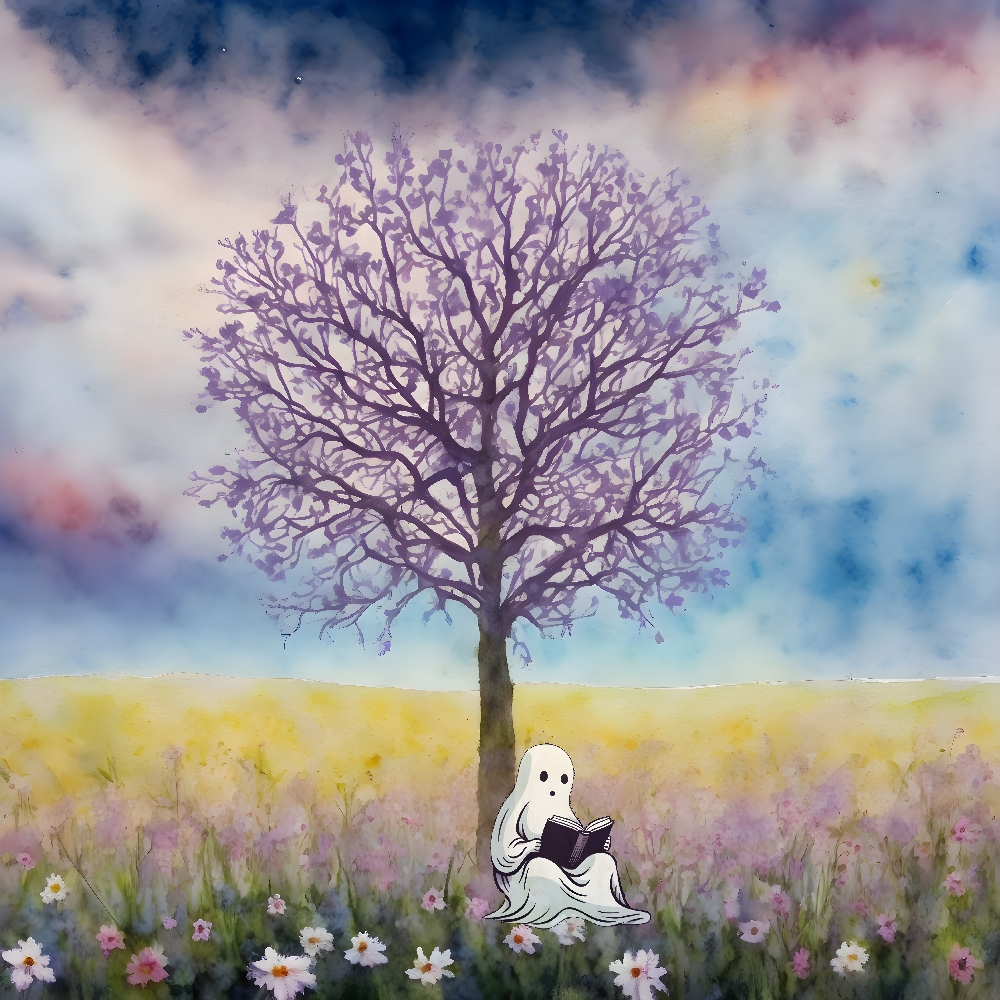 Ghost Reading A Book Sitting Under A Tree