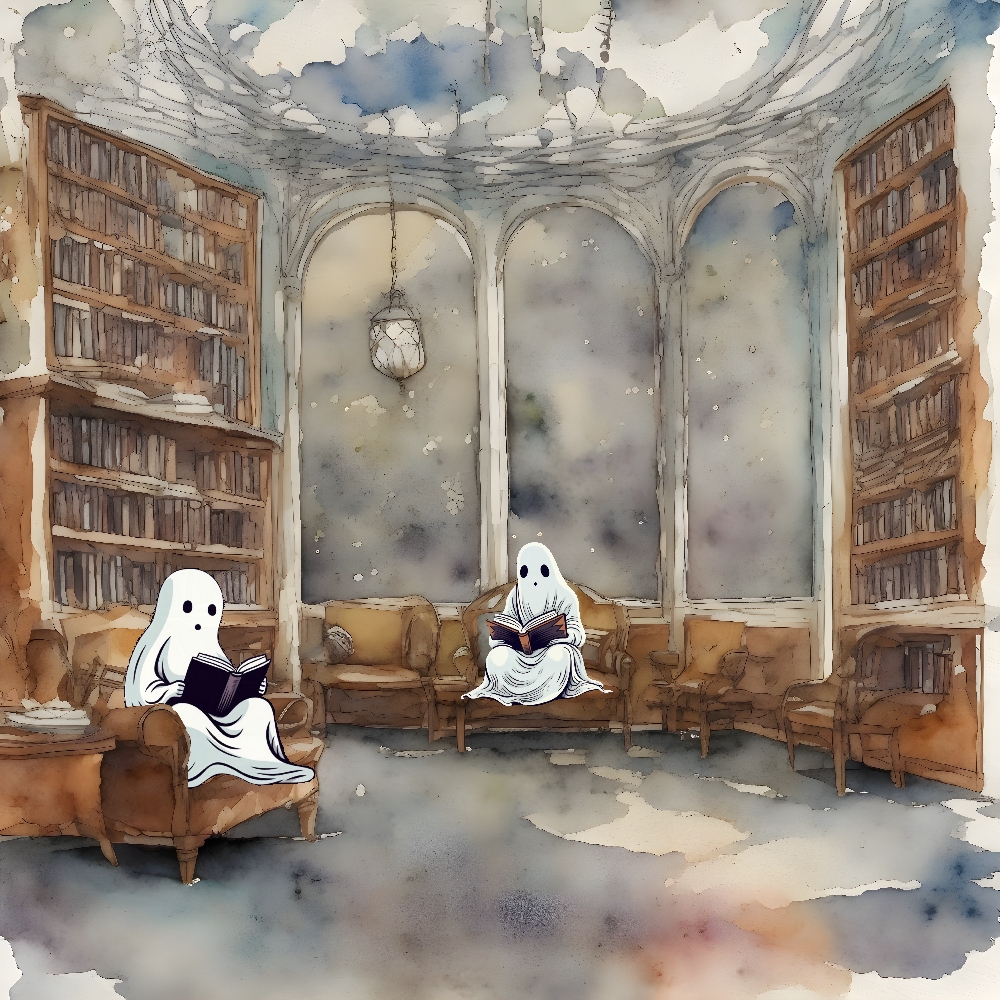 Quiet Night At The Library - Ghosts Reading Books